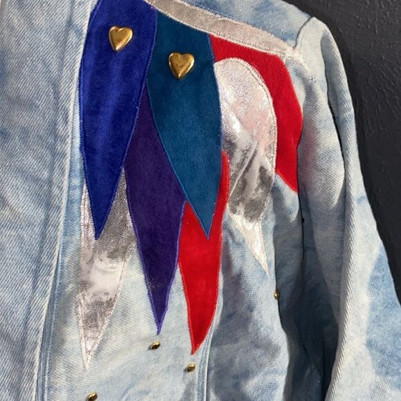 Vintage 80’s-90’s Handmade Denim Patch Jacket Shoulder Pads Pat Hardison pockets - Picture 7 of 15